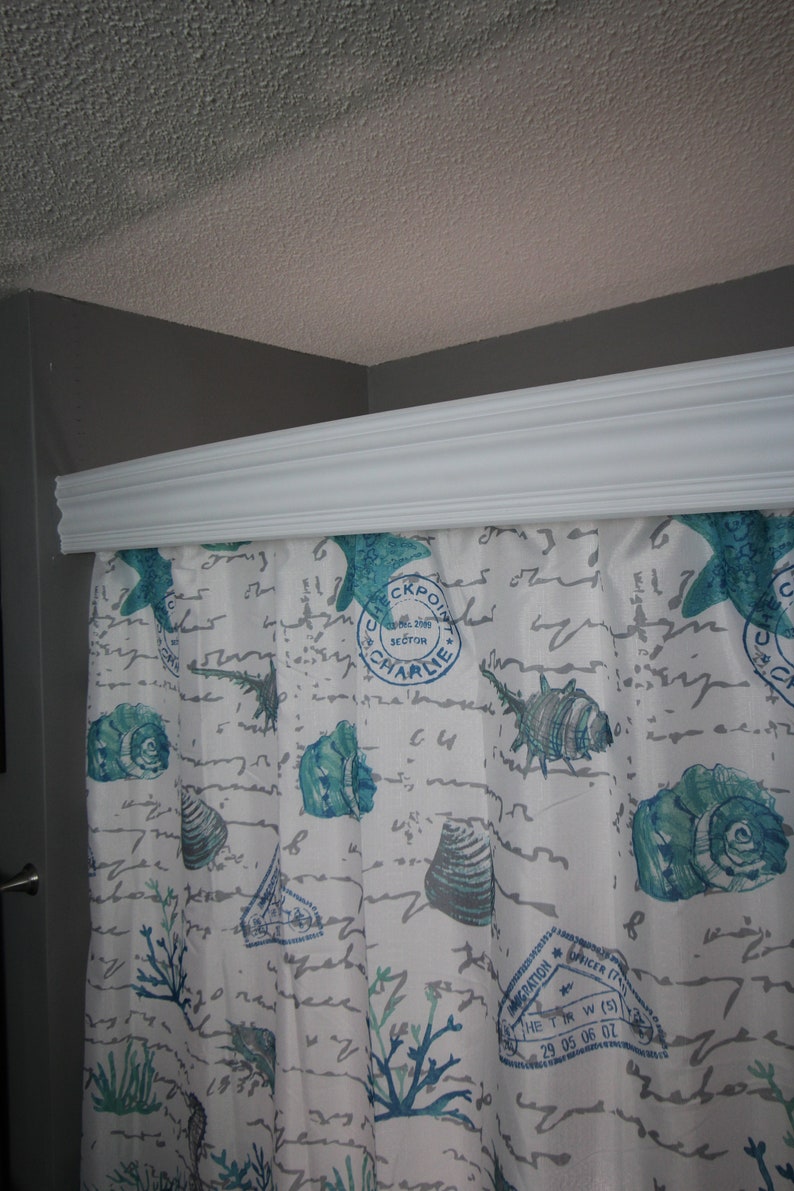 Shower Crown Molding, Unique Shower Decor, Long Shower Curtain Idea