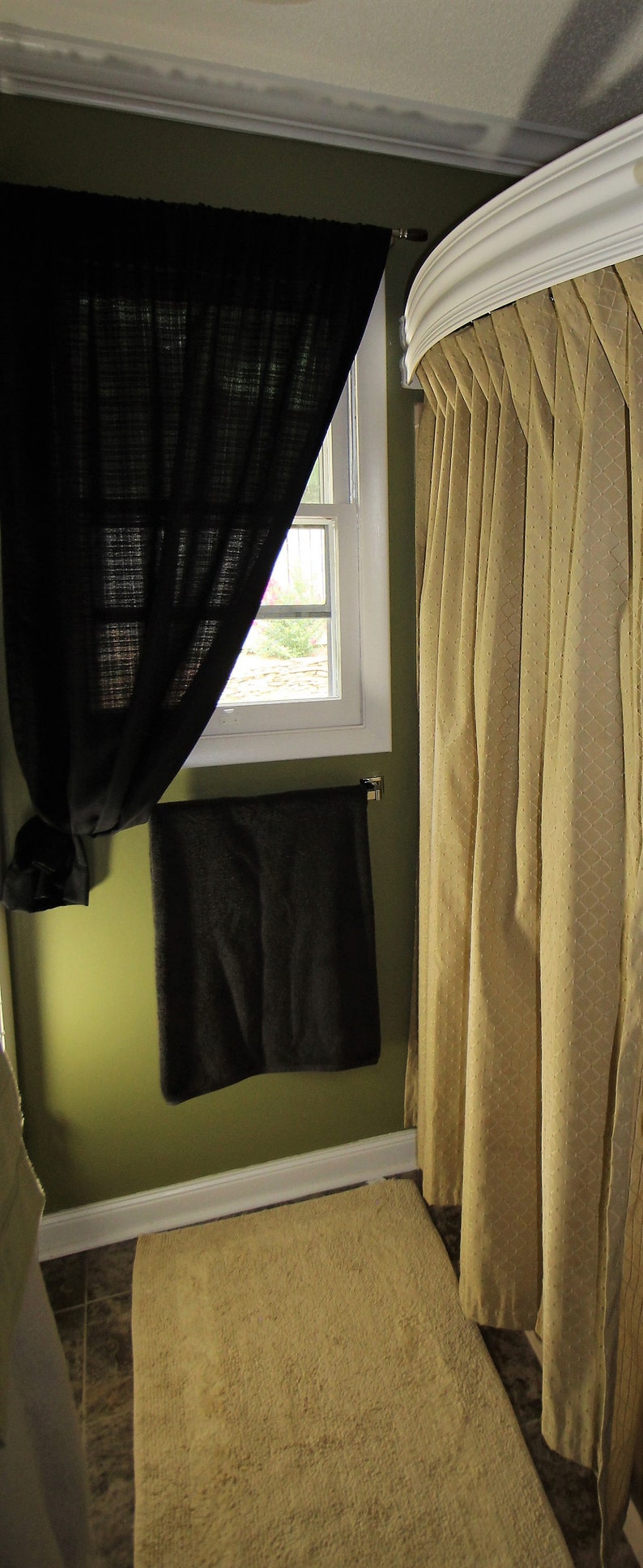 Shower Crown Molding, Unique Shower Decor, Long Shower Curtain Idea