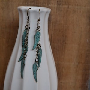 Boho Chic Patina Angel Wing Earrings