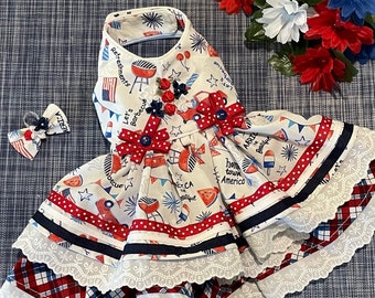 Red, White, and Blue Patriotic Dog Dress/Spring Dog Dress/Summer Dog Dress/Independence Day Dog Dress/Special Occasion Dog Dress