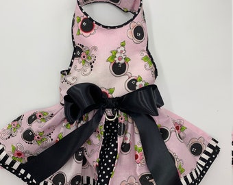 Pink and Black Sunglasses Dog Dress/Dog dress/Dog Harness Dress/Dog Harness/Pink Dog Dress/Dog Summer Dress