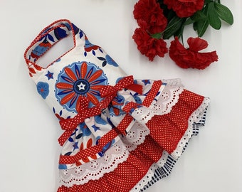 Rotes und blaues Hundekleid/Frühlings-Hundekleid/Sommer-Hundekleid/Geburtstags-Hundekleid/Hundekleid für besondere Anlässe