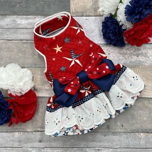 Fourth of July pet harness dress /Red, white, and blue pet harness, small dog clothes, party dog clothes