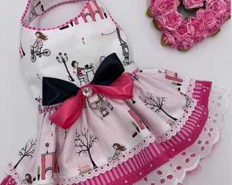 Pink Paris Dog Dress: Cotton Harness with Tulle Skirt
