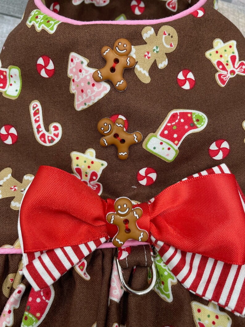 Christmas Dog dress/Holiday Dog Dress/Ginger breadman Dog Dress/Special Occasion Dog Dress image 3