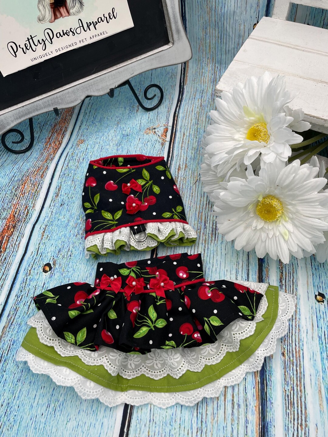 Cherry Print Bowknot Ruched Dresses Dog and Owner Matching Outfits