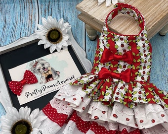 Red Ladybug Dog Dress/Birthday Dog Dress/Party Dog Dress/Wedding Dog Dress