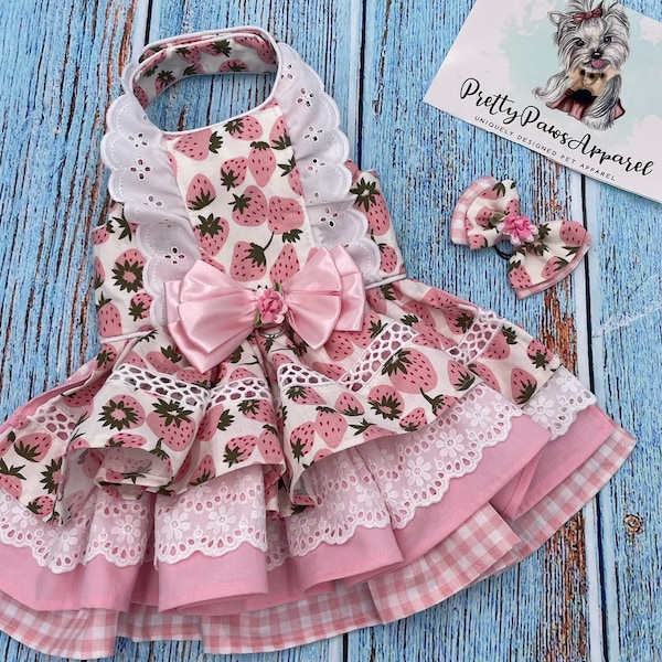 Pink Strawberry Dog Dress/ Spring Dog Dress/Summer Dog Dress/Wedding Dog Dress/Fall Dog Dress/Special Occasion Dog Dress/Birthday Dog Dress