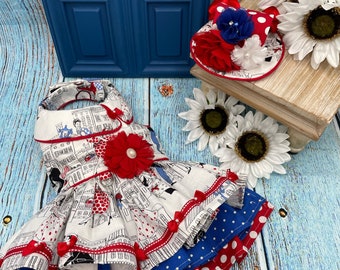 A Red White andBlue Paris Dog Dress/Fourt ofJuly Dog Dress/ Paris Dog Dress/Spring Dog Dress/Summer Dog Dress/PartyDogDress/BirthdayDogDress