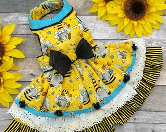 Yellow Bee Gnomes Dog dress/ Summer Dog Dress/Special Occasion Dog dress/ Birthday Dog Dress/Wedding Dog Dress