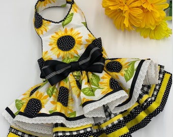 Yellow Sunflower Dog Dress/ Summer Dog Dress/Special Occasion Dog Dress/Birthday Dog Dress