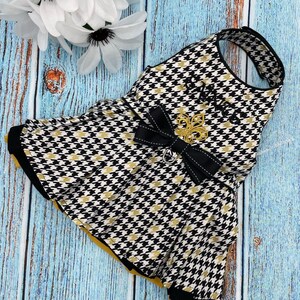Saints Dog Dress/Black, White, Gold Dog dress/Small dog fashion/Summer Dog Dress/Football Dog Dress