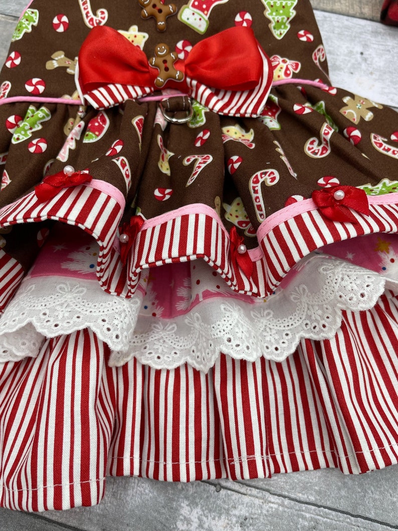 Christmas Dog dress/Holiday Dog Dress/Ginger breadman Dog Dress/Special Occasion Dog Dress image 2