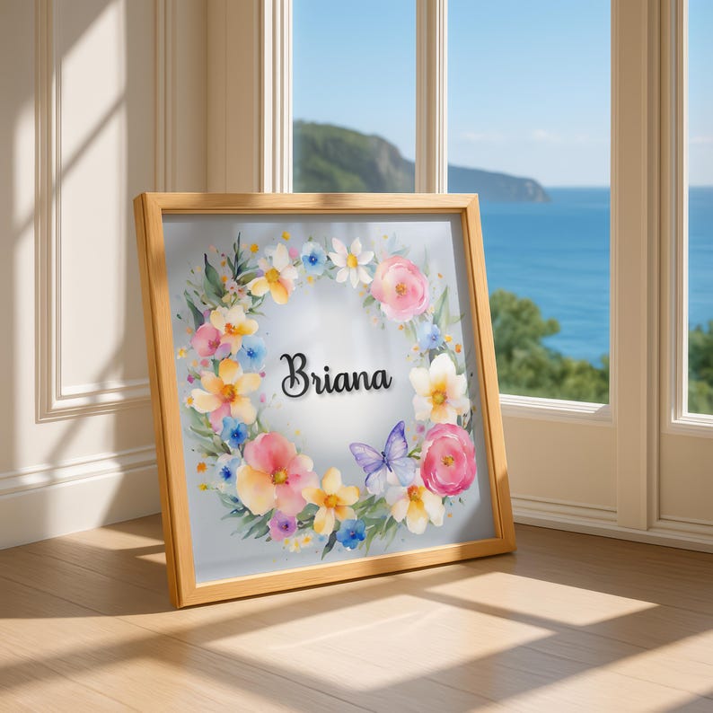 Custom Name Print | Floral Wreath Wall Art | Butterfly Nursery Decor ...