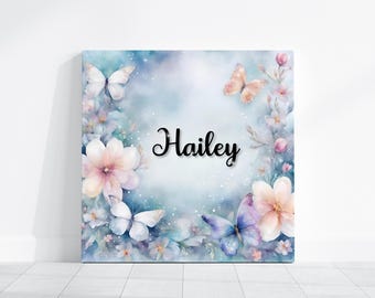 Personalized Name Print | Girl Floral Room Wall Art | Butterfly Nursery Decor | Girl Birthday Gift