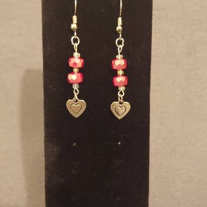 Red silverite rondel heart earrings