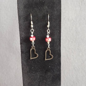 Red silverite hollow hermatite heart earrings