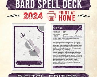 2024 Version Bard Spell Cards, DnD 5.5e, Printable Deck (Digital Download) ~ Bard Deck is made of 141 spells and cantrips from level 0 - 9