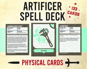 133 Artificer Physical Spell Cards, Dungeons And Dragons Deck, DnD Spell Cards, Role Playing Games Gift, DnD Resources, 5e ~ Level 0-9
