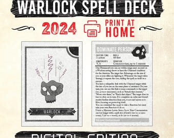 2024 Warlock Spell Cards, DnD 5.5e, Printable Deck (Digital Download), RPG Spell Reference, Instant Download, Tabletop RPG Accessories