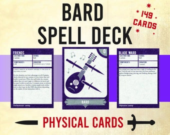 Dnd Bard Spell Cards Deck, SCAg XGE TCE Expansions, 5e Tabletop RPG Player Cards, Bard Spells And Cantrips Level 0-9, Dnd Birthday Gamer