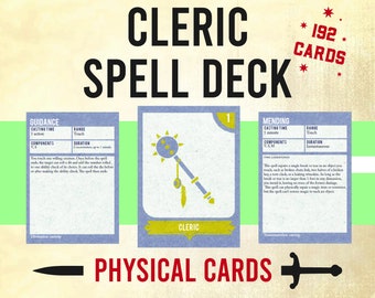 2014 Release 5e Cleric Spell Cards, DnD Spell Deck, Dungeons and Dragons Spell Reference, D&D Physical Spell Cards, Play DND Gift for Him