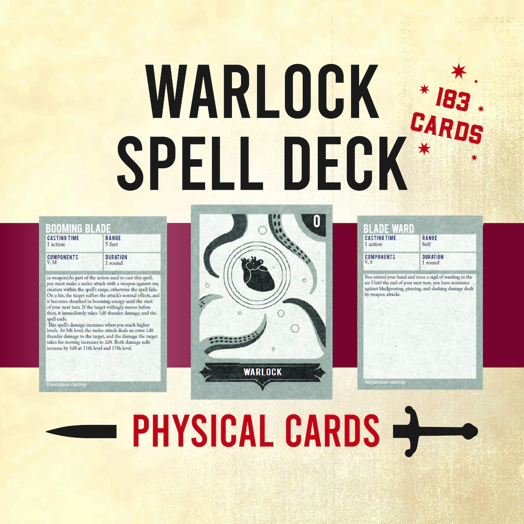 Dungeons and Dragons Warlock Spells, Dnd Spell Deck, Levels 0-9 ...