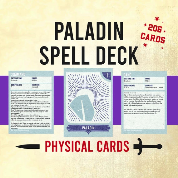 2014 Release 5e Dungeons And Dragons Paladin Spell Cards, DnD Spell Deck, Level 0-5 Paladin Spells, D&D Spell Reference, DnD Accessories