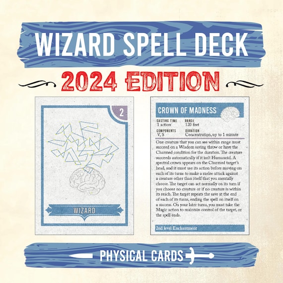 DnD Spell Cards, Wizard Spell Card 2024 5.5e, Dungeons And Dragons Accessories, Physical DnD Cards, Wizard Spell Reference ~ Level 0-9