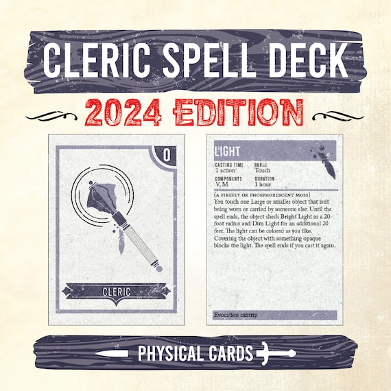 2024 5.5e DnD Spell Cards, Cleric Spell Cards, DnD 5.5e Spell Deck, Custom Spell Cards, Dungeons And Dragons Physical Cards, Gamer Gift