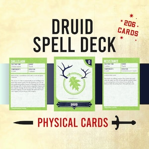 Druïdespreukkaarten DnD, Dungeons And Dragons Spell Deck, Druïdespreuken niveau 0-9, Role Playing Games-cadeau, DnD-bronnen, 5e-compatibel