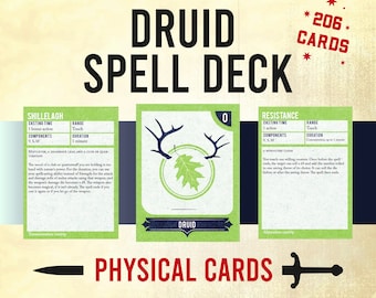2014 Release 5e Druid Spell Cards DnD, Dungeons And Dragons Spell Deck, Level 0-9 Druid Spells, Role Playing Games Gift, DnD Resources