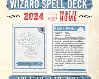 2024 Version Wizard Spell Cards, DnD 5.5e, Printable (Digital Download) ~ Wizard deck is made of 244 spells and cantrips from level 0-9