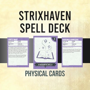 May include: Two purple and white playing cards with illustrations and text. The card on the left is titled "Vortex Warp" and the card on the right is titled "Borrowed Knowledge". Both cards are from the Strixhaven Spells set.