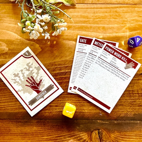 2024 Sorcerer Spell Deck, 5.5e Dungeons And Dragons Spells, DnD Beginners Gift, D&D Physical Cards, Board Games Lover Gift ~ Level 0-9