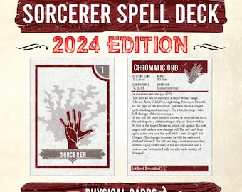 DnD呪文カード、ソーサラー呪文デッキ、DnD第5版呪文カード、2024年5.5eダンジョンズ＆ドラゴンズゲームツール、DnD初心者向けギフト～レベル0～9