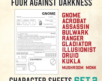 Fichas de Personagem de Four Against Darkness 2026 Conjunto 2 ~ Acessórios de Jogo 4AD, Ferramentas para Four Against Darkness, Ferramenta para RPG de Mesa, Rastreador de Personagens de RPG