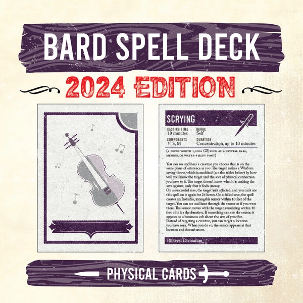Handmade Bard Spell Cards, DnD Bard Spell Cards, 2024 5.5e Dungeon And Dragons Deck, DnD 5th Edition Tools, D&D Beginner Friendly ~Level 0-9