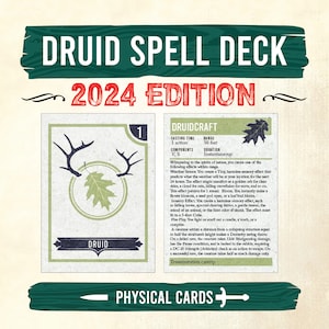 Cartas de Magia de Druida, Deck de Magia D&D 2024, Referência de Magia de Dungeons and Dragons 5.5e, Acessórios de D&D, Cartas de Magia Física ~ Nível 0-9