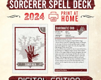 2024 Sorcerer Spell Cards, DnD 5.5e Printable (Digital Download), Dnd Printable Cards, Dnd Accessories, Dnd Spellcards, Role Playing Game