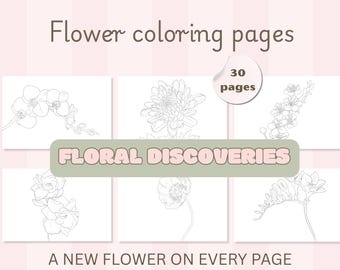 30 Flower Coloring Pages, Watercolor pages, Instant download Flower Illustrations for Adults Stress Relief Printable Digital Coloring Sheets