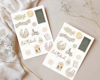 Eid Mubarak Sticker Sheet, Journaling, Eid celebration, Islamic Stickers for Laptops, Water Bottles, Planner, Vinyl Stationary, Favour boxes