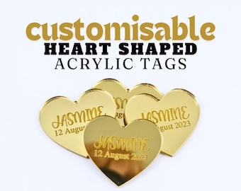 Heart Shaped Mirror Acrylic Gift Tags | Wedding | Christening | Cake Charm | Personalised Favour Tags | Bridal Shower | Baby Shower