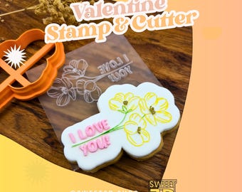I Love You Cookie Cutter and Acrylic Stamp Set - 3D Printed Fondant Cutter - Valentine’s Day Baking Embosser Sugar Cookies, Biscuits