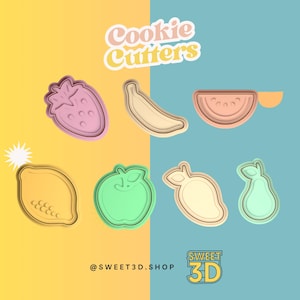Fruit Themed Cookie Cutter and Stamp - 3D Printed Cookie Cutter - Fondant - Icing - Kitchen - Embosser