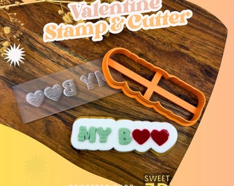 My Boo Cookie Cutter and Acrylic Stamp Set - 3D Printed Fondant Cutter - Valentine’s Day Baking Embosser for Sugar Cookies, Biscuits