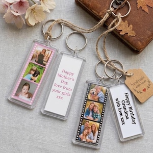 Gepersonaliseerde sleutelhanger met fotostrook: rechthoekige dubbelzijdige sleutelhanger