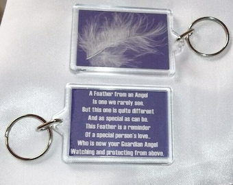 White Feather Keyring, with Real Feather, Feather From An Angel Poem, Spiritual, Inspirational