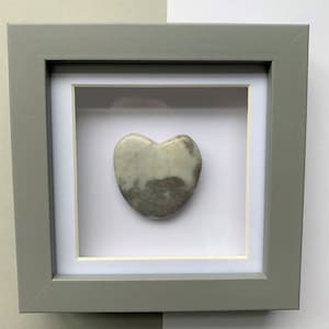 Rock Heart Deep Framed Shadow Box Picture with 2 Shades of Grey Heart Rock and Grey Frame