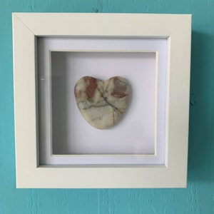 Rock Heart Deep Framed Shadow Box Picture with Shades of Brown and Grey Heart Rock and White Frame